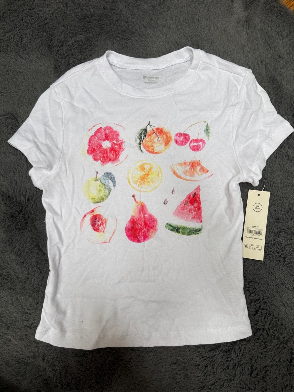 Womens White Fruit Graphic baby Tee